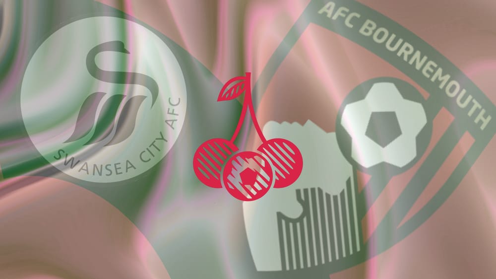 A graphic showcasing the badges of Swansea City and AFC Bournemouth