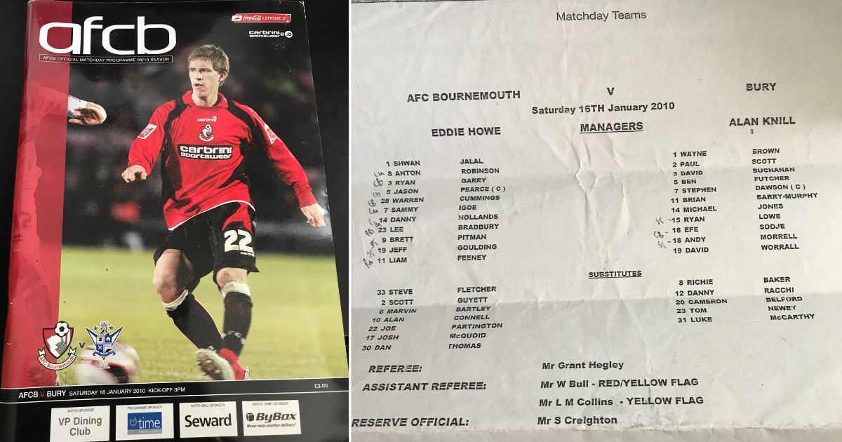 Bury programme team sheet