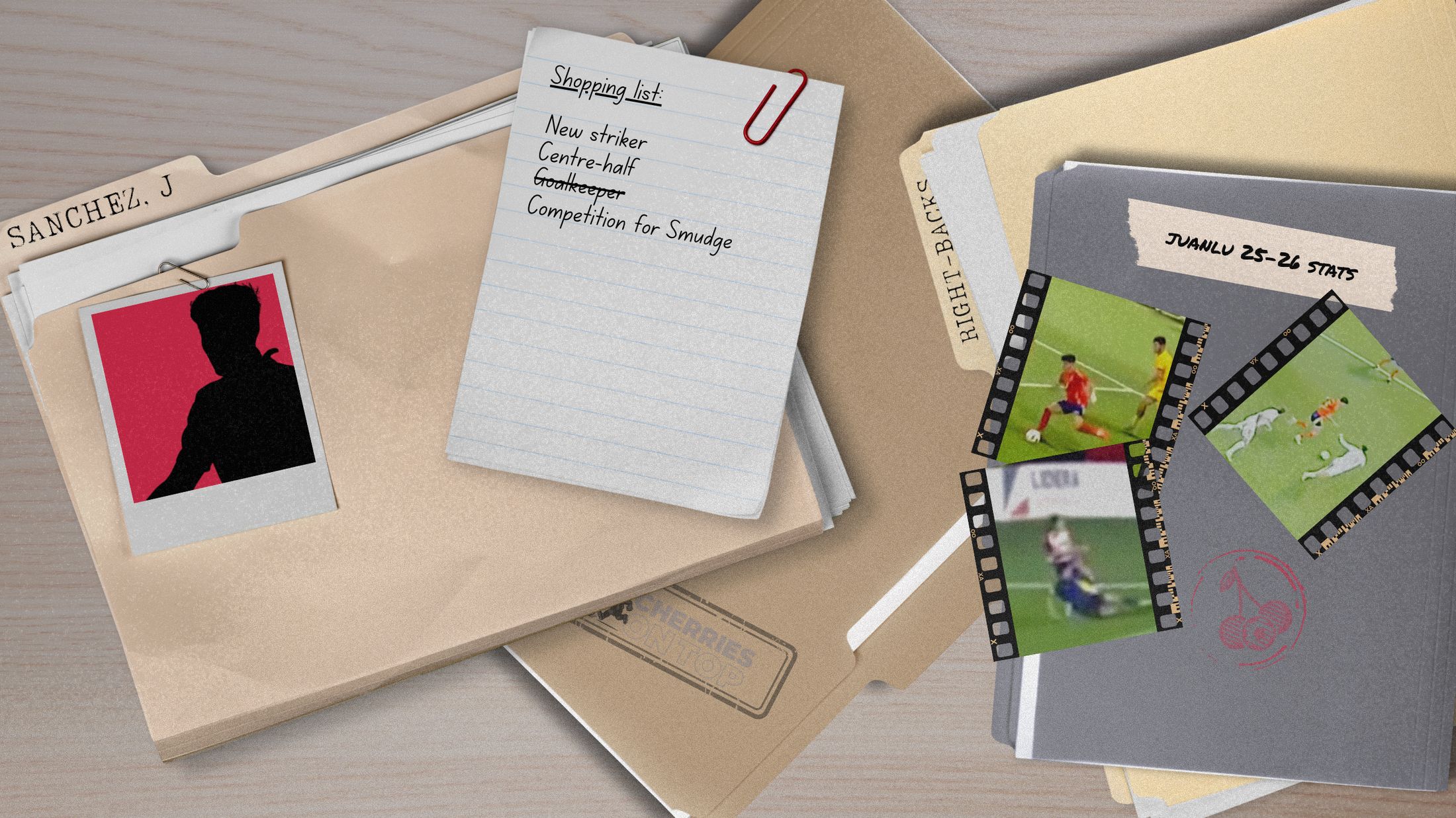 A design showcasing dossiers on Juanlu
